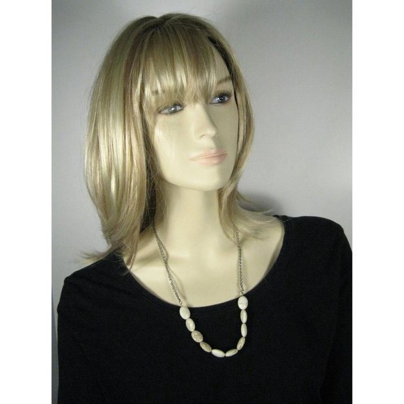 Necklace String Strand White Stone Magnesite Beads 21 Inch Silvertone Chain - Picture 5 of 9